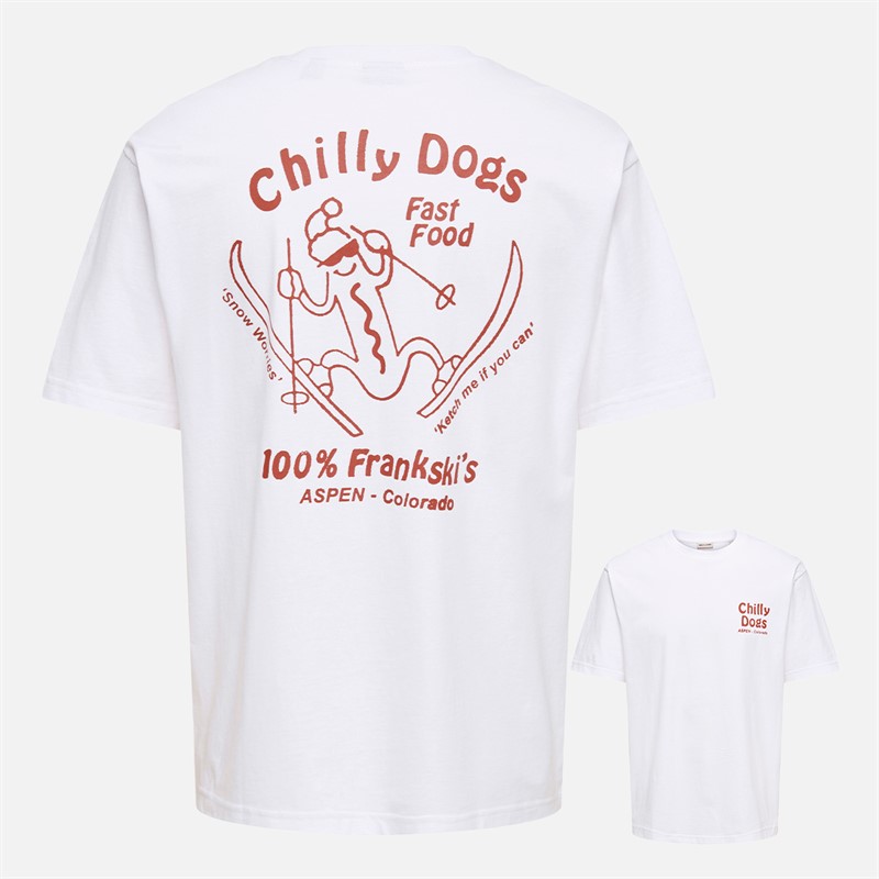 ONLY & SONS Mens Tristan Relax T-Shirt Bright White/Chilli Dogs
