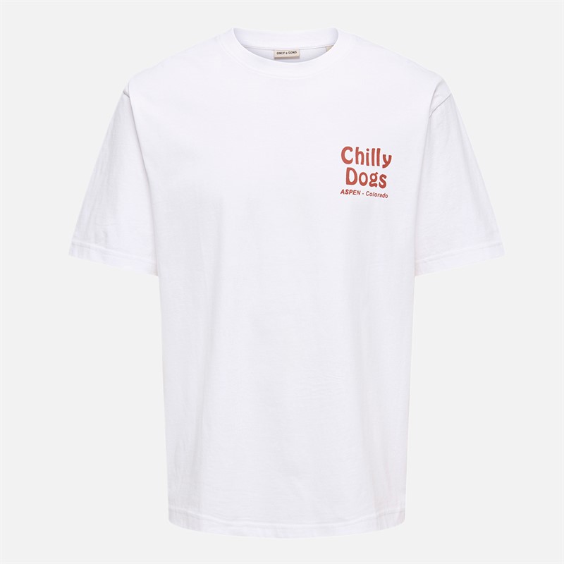 ONLY & SONS Mens Tristan Relax T-Shirt Bright White/Chilli Dogs