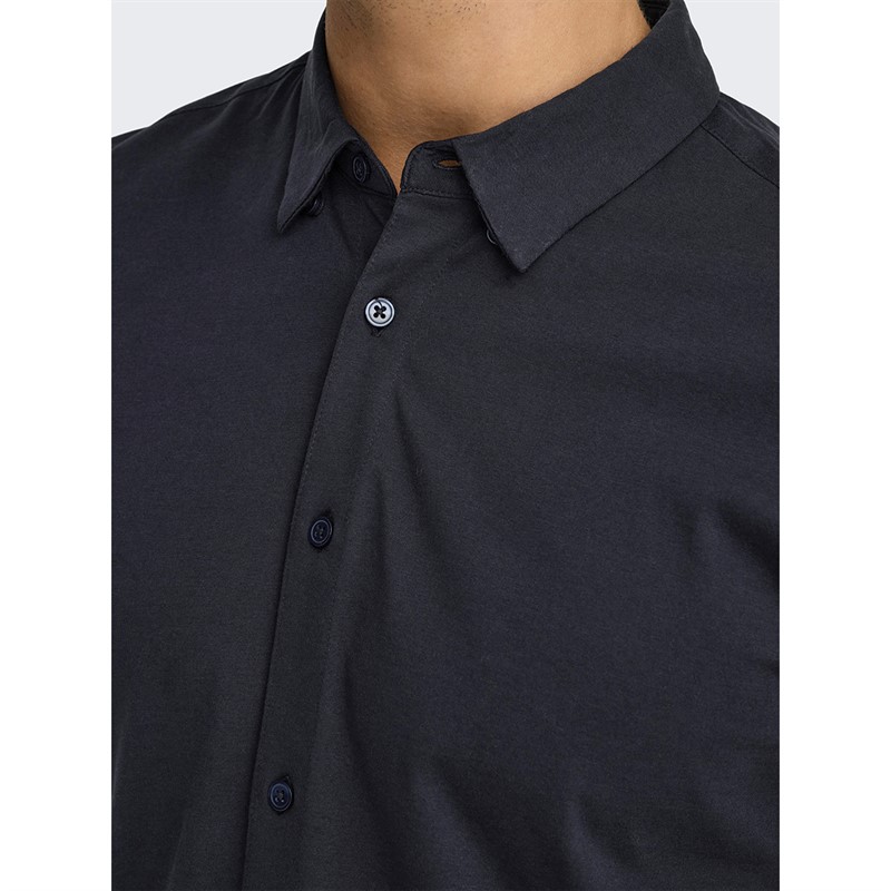 ONLY & SONS Mens Robin Long Sleeve Stretch Shirt Dark Navy