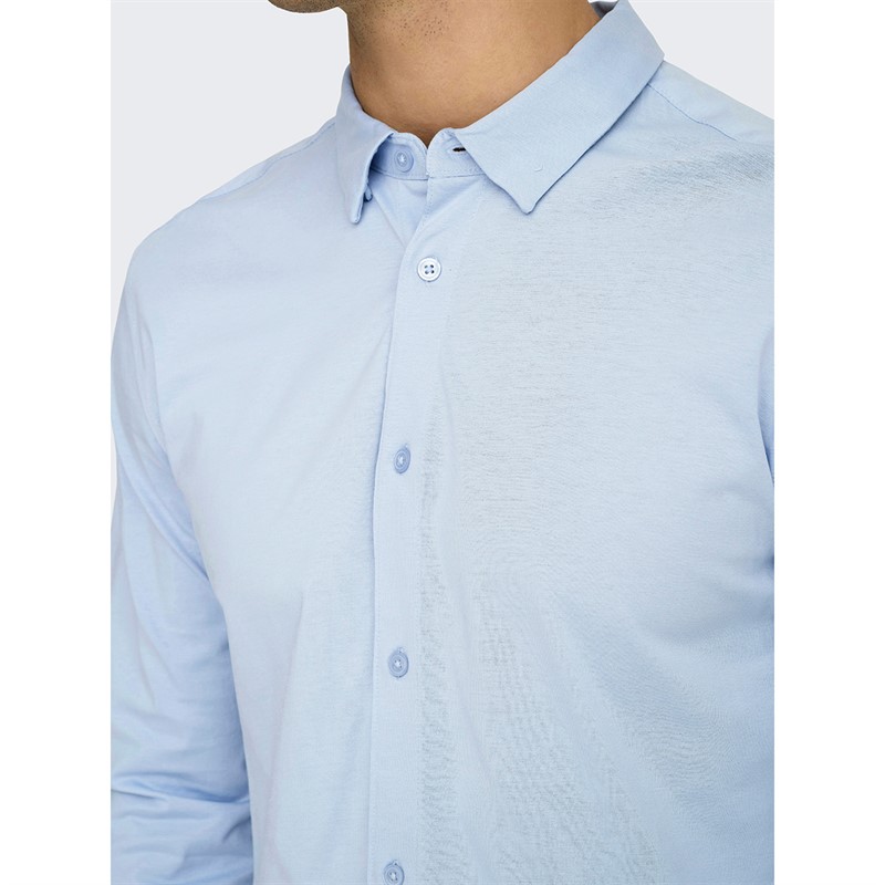 ONLY & SONS Mens Robin Long Sleeve Stretch Shirt Cashmere Blue