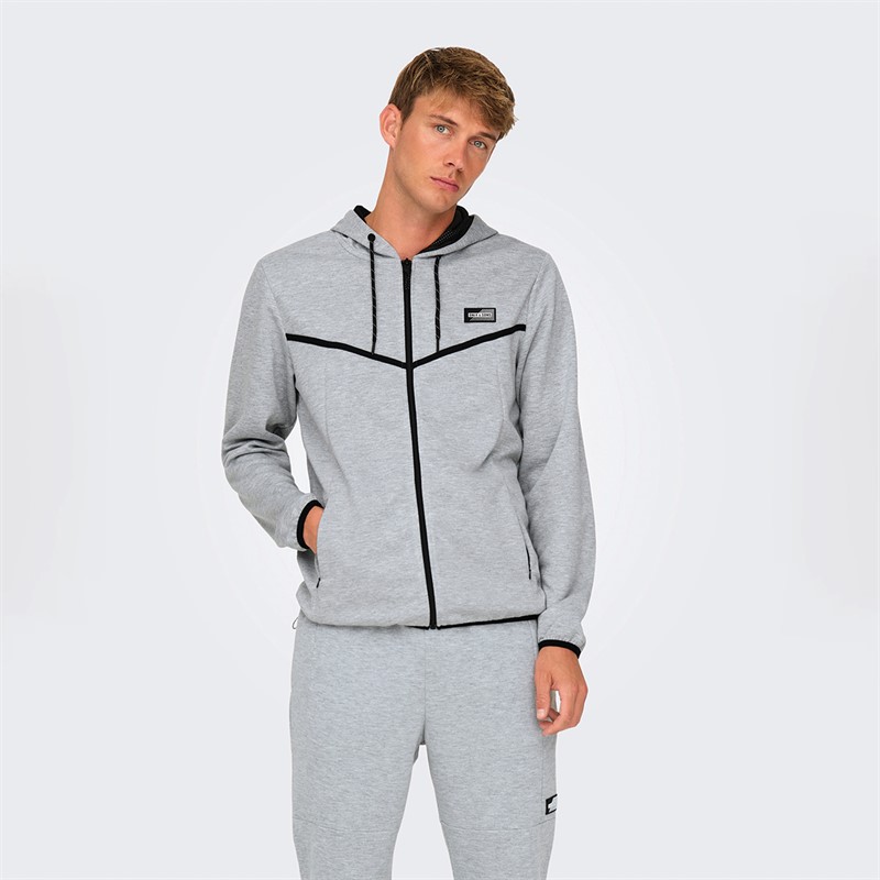ONLY & SONS Mens Liam Hoodie Light Grey Melange - Size M