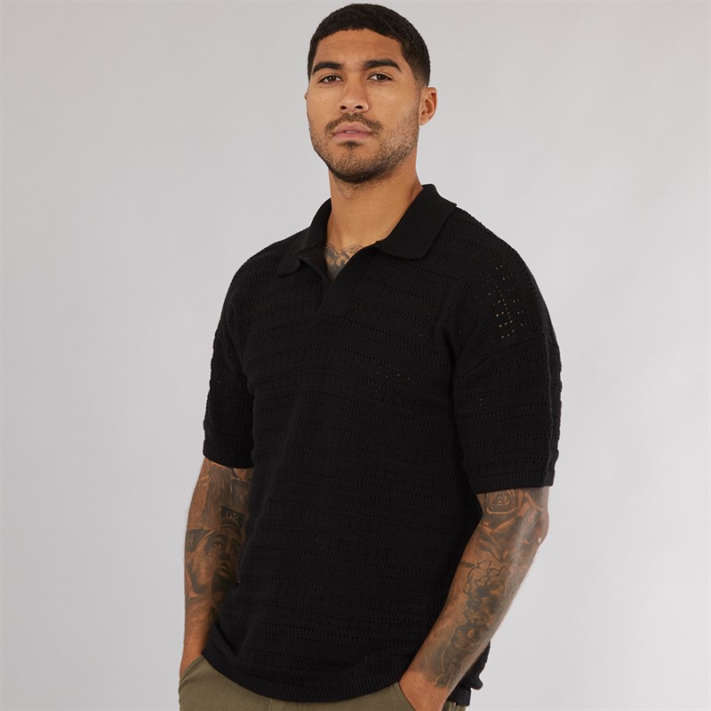ONLY & SONS Mens Grayson Chochet Polo Black - Size XL