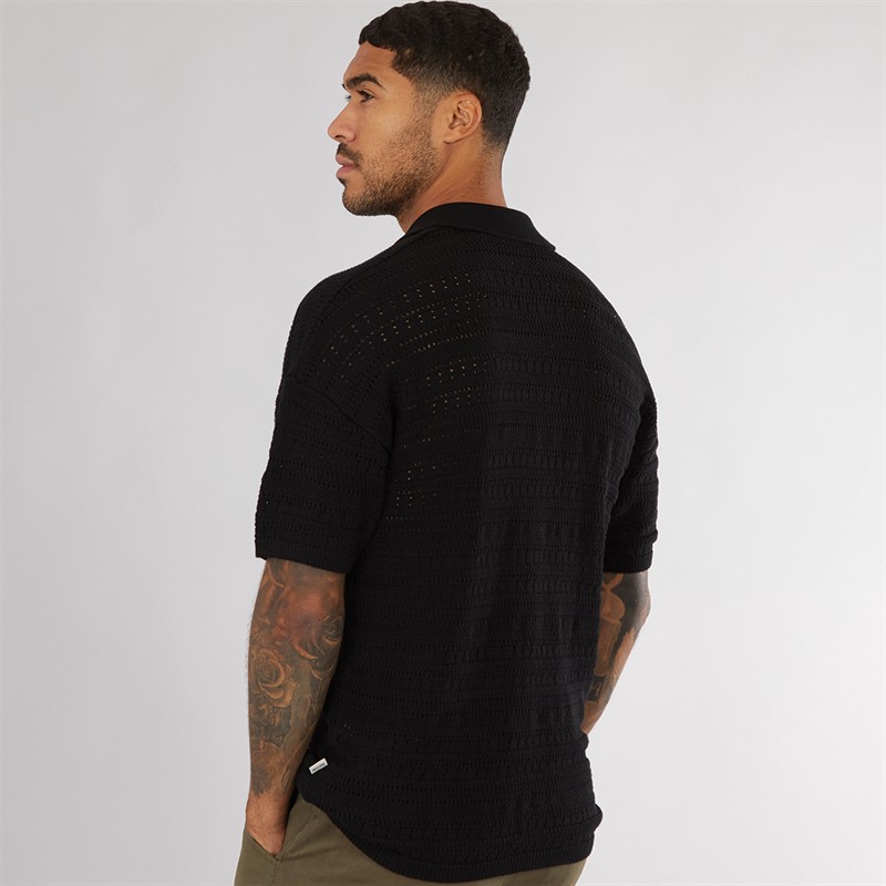 ONLY & SONS Mens Grayson Chochet Polo Shirt Black