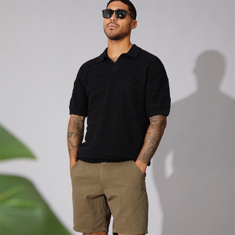 ONLY & SONS Mens Grayson Chochet Polo Shirt Black