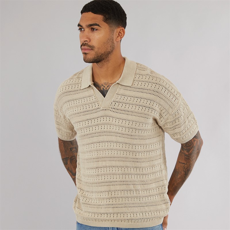 ONLY & SONS Mens Grayson Chochet Polo Silver Lining - Size XL