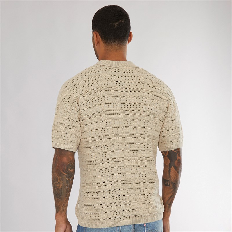 ONLY & SONS Mens Grayson Chochet Polo Shirt Silver Lining