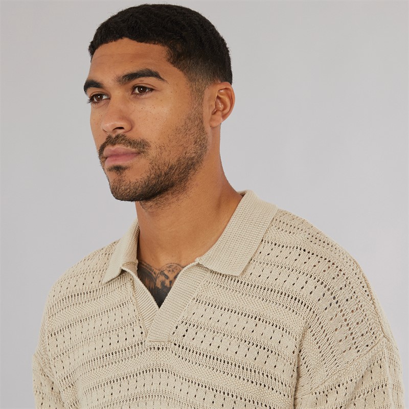 ONLY & SONS Mens Grayson Chochet Polo Shirt Silver Lining