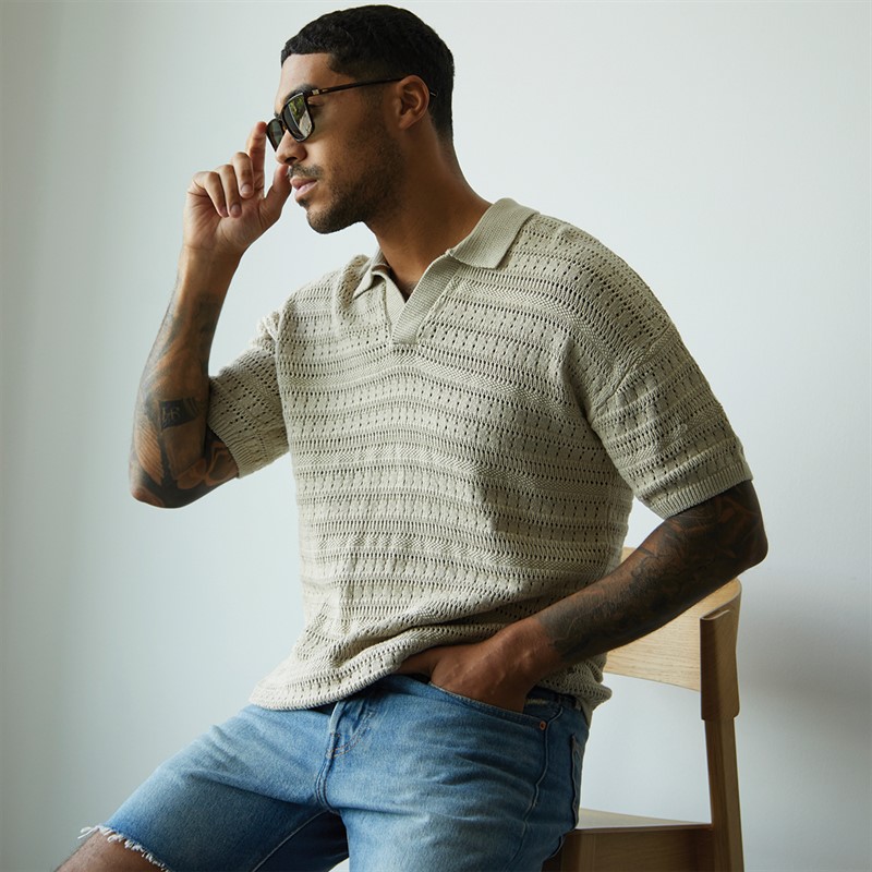 ONLY & SONS Mens Grayson Chochet Polo Shirt Silver Lining