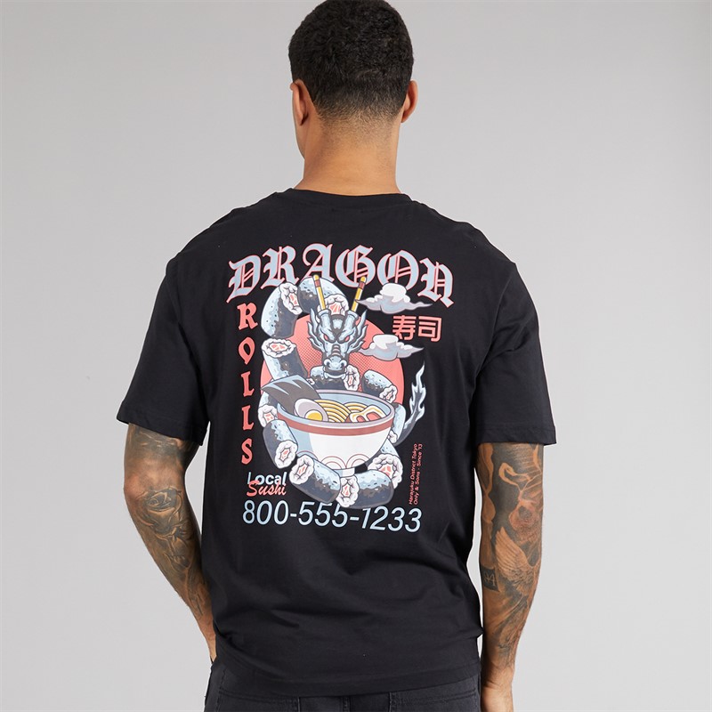 ONLY & SONS Mens Tristan Relaxed T-Shirt Black/Sushi