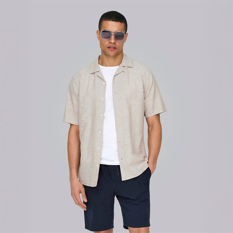 ONLY & SONS Mens Caiden Sol Res Short Sleeve Shirt Chinchilla