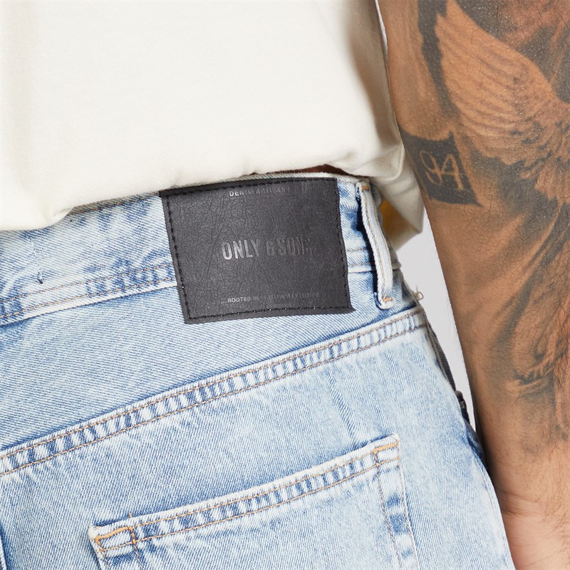 ONLY & SONS Mens Fade Loose Jeans Light Blue Denim