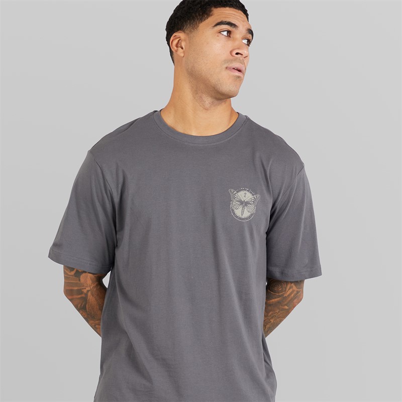 ONLY & SONS Mens Tristan Relaxed T-Shirt Grey Pinstripe/Butterflies