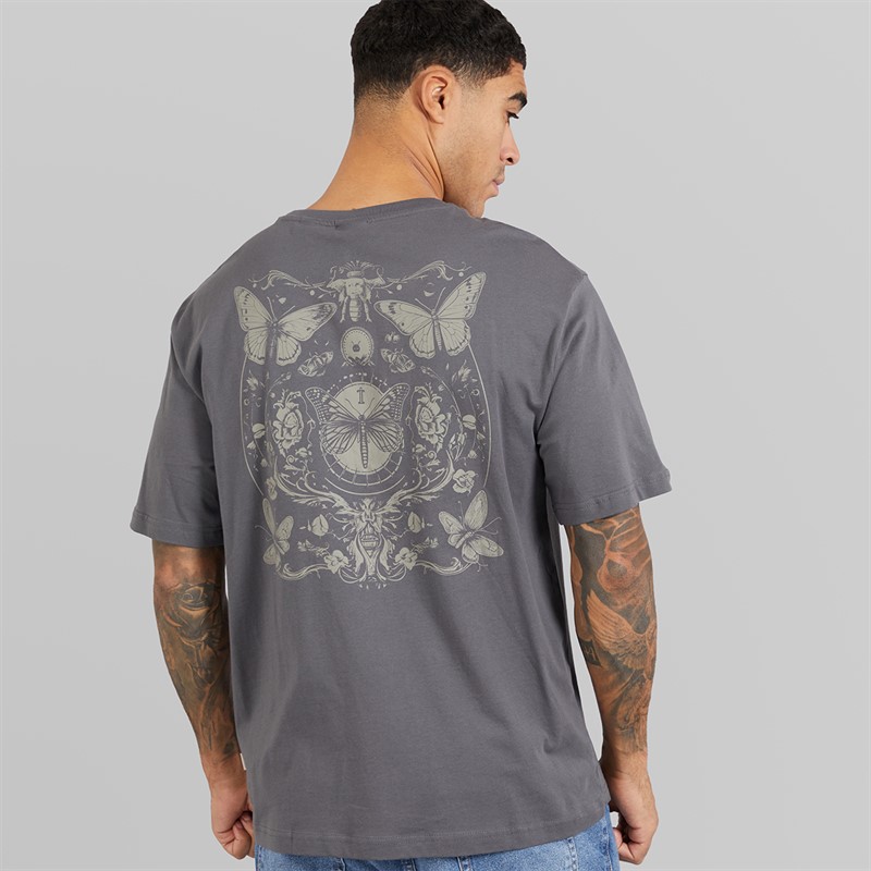 ONLY & SONS Mens Tristan Relaxed T-Shirt Grey Pinstripe/Butterflies