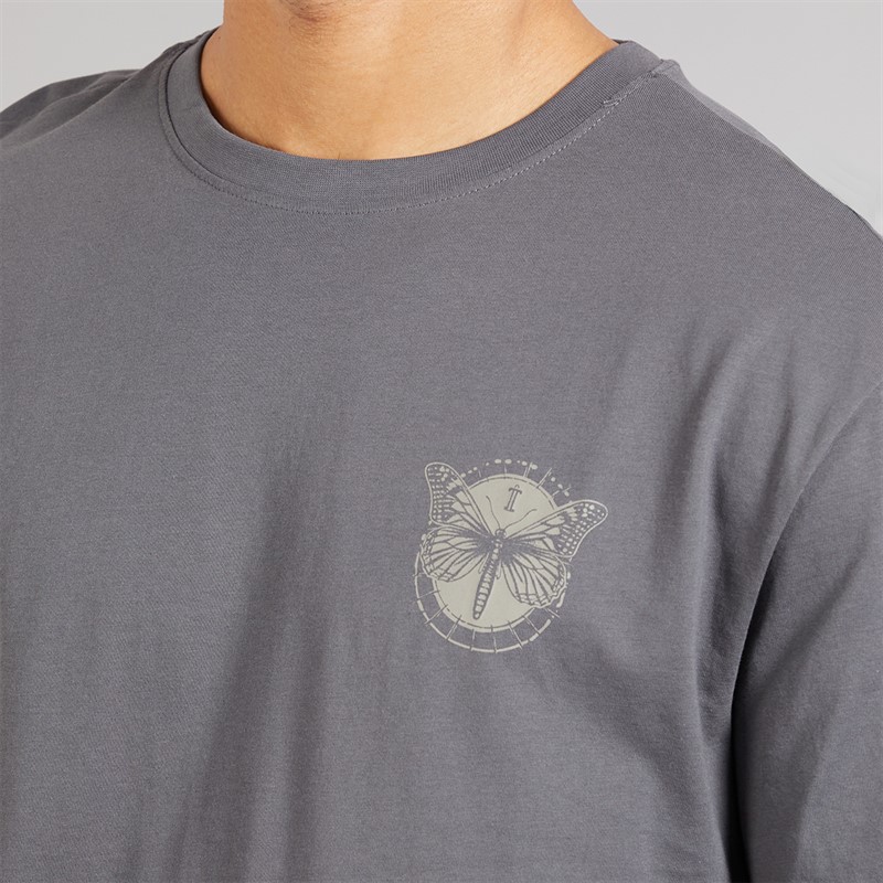 ONLY & SONS Mens Tristan Relaxed T-Shirt Grey Pinstripe/Butterflies