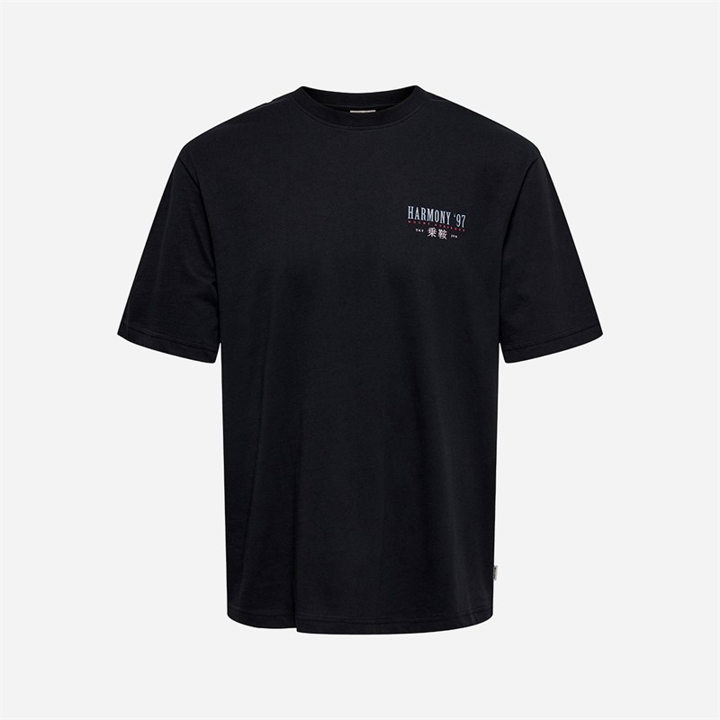ONLY & SONS Herren Tristan locker geschnittenes Kurzarm T Shirt Schwarz/Harmony