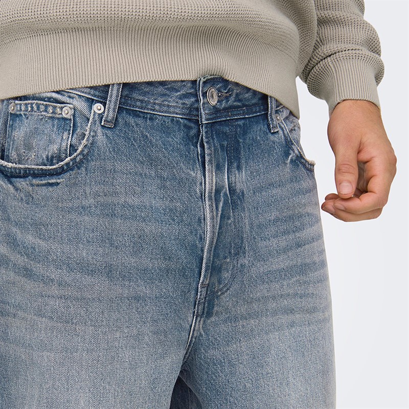 ONLY & SONS Jeansy z efektem sprania dla niego kolor Special Blue Grey Denim