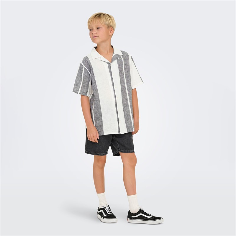 ONLY & SONS Junge Caiden Kurzarm Leinenhemd Cloud Dancer