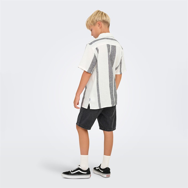 ONLY & SONS Junge Caiden Kurzarm Leinenhemd Cloud Dancer