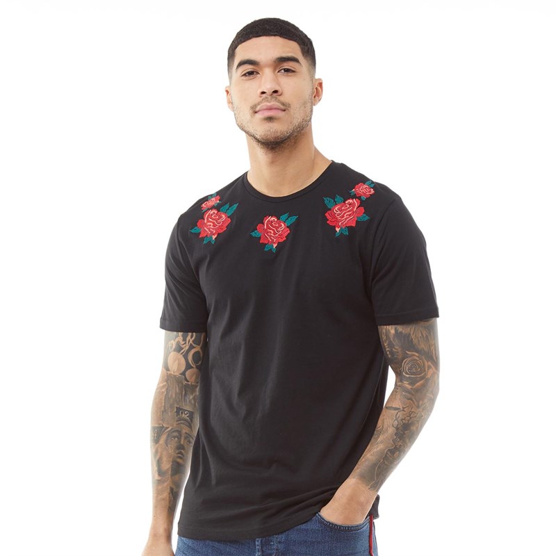 Buy ONLY & SONS Mens Rose Embroidery TShirt Black