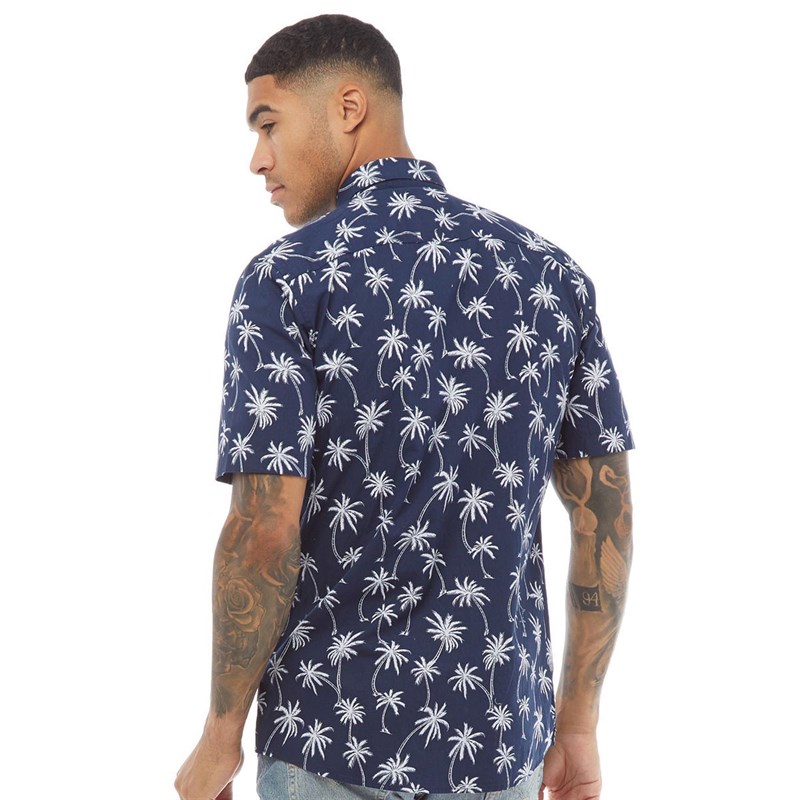 ONLY & SONS Mens Vain Short Sleeve Printed Poplin Shirt Dress Blues