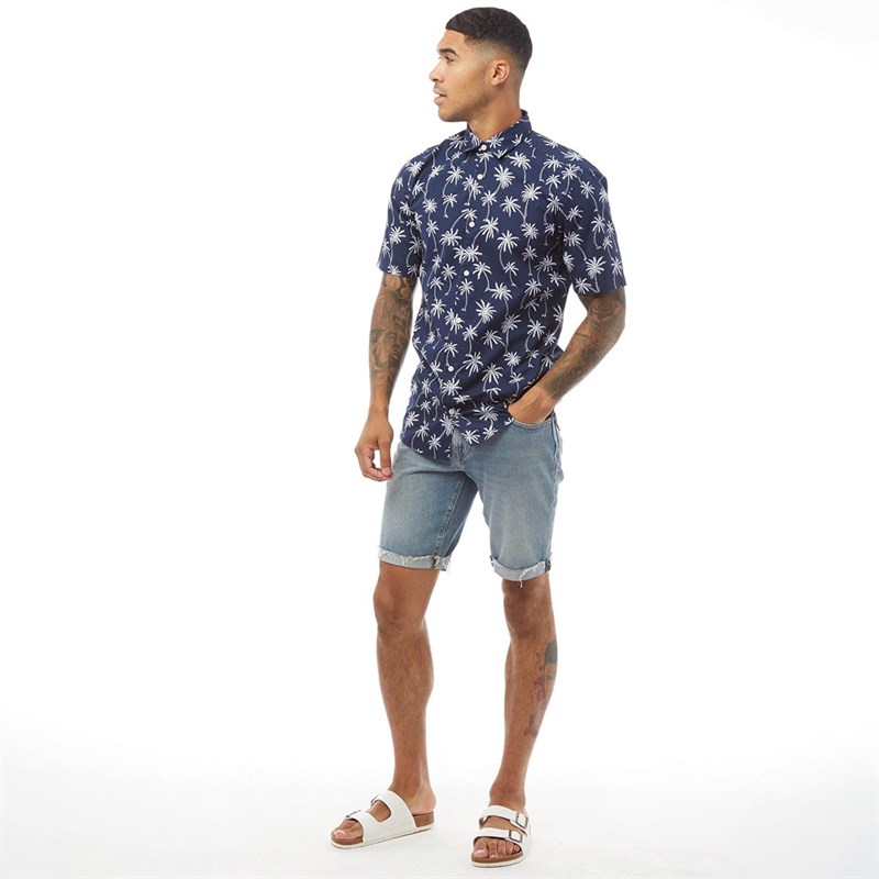 ONLY & SONS Mens Vain Short Sleeve Printed Poplin Shirt Dress Blues
