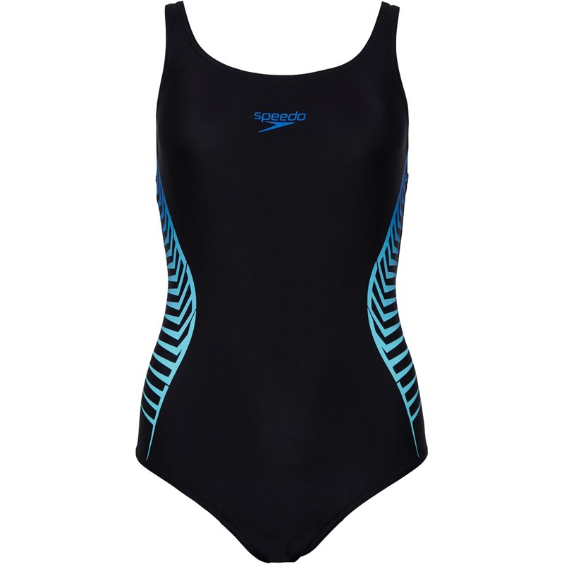 Buy Speedo Womens Placement Muscleback Swimsuit Black/Blue