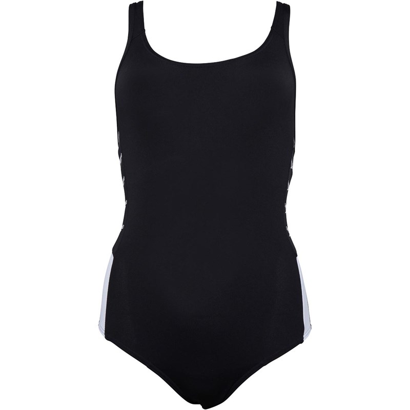 Speedo Womens Boom Logo Splice Muscleback Swimsuit Black/White