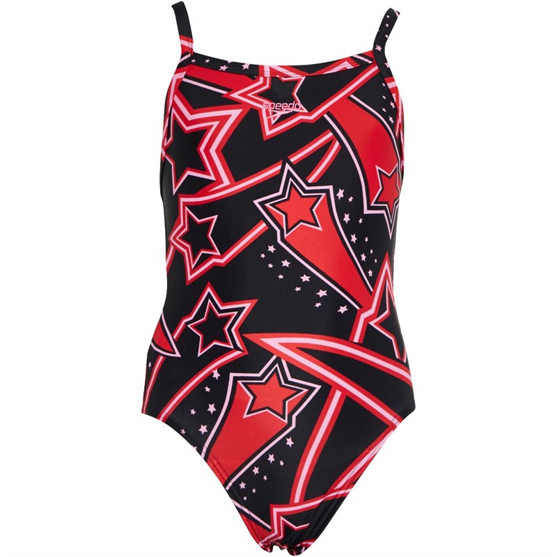 Speedo Junior All-Over Crossback Swimsuit Black/Red