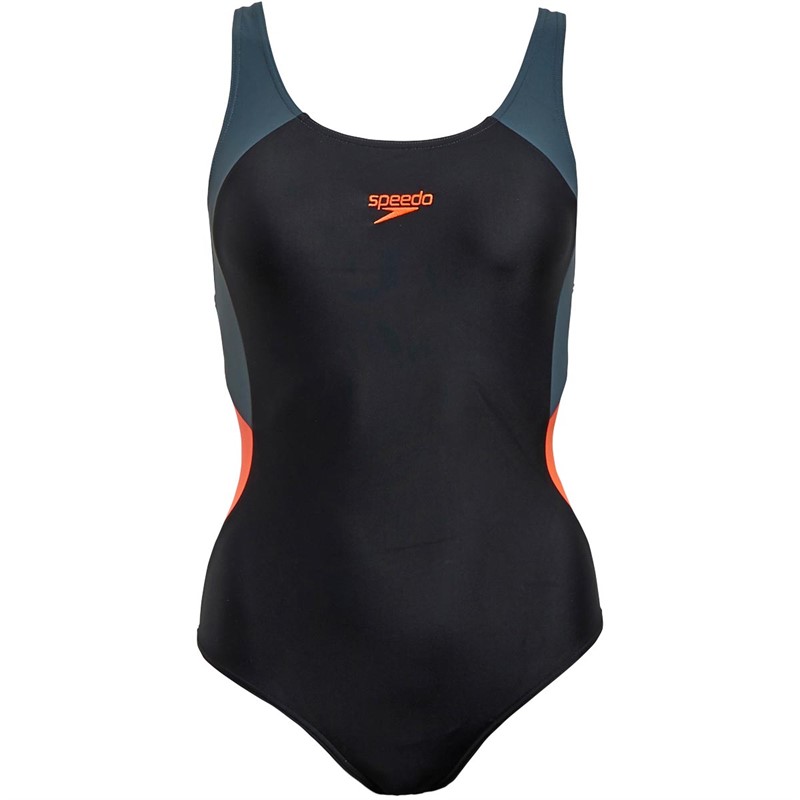 Speedo Womens Colourblock Splice Muscleback Swimsuit Black/Grey