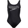 Speedo Womens Logo Deep U-Back Swimsuit Black/White
