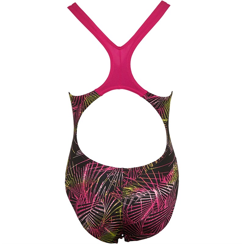 Speedo Girls Allover Print Splashback Swimsuit Black/Pink