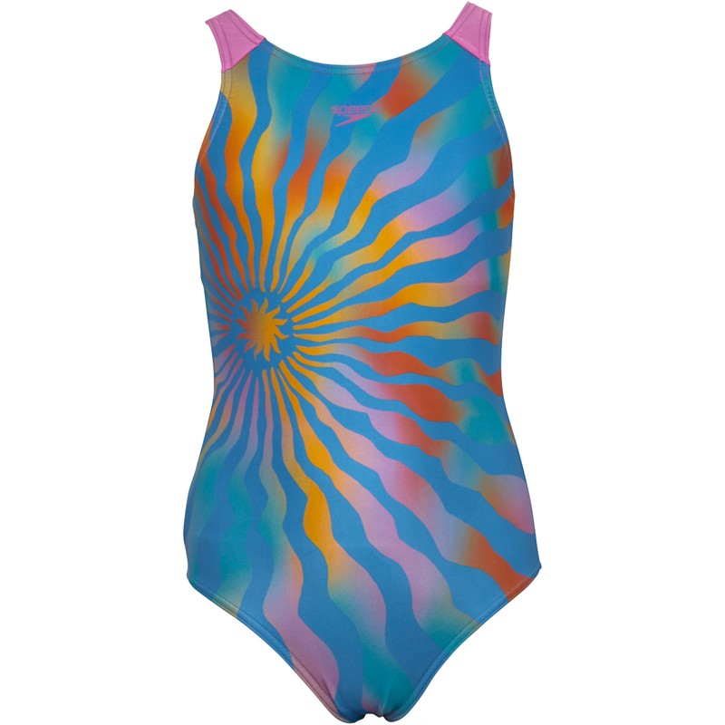 Speedo Girls Digital Placement Logo Pulseback Swimsuit Blue/Yellow