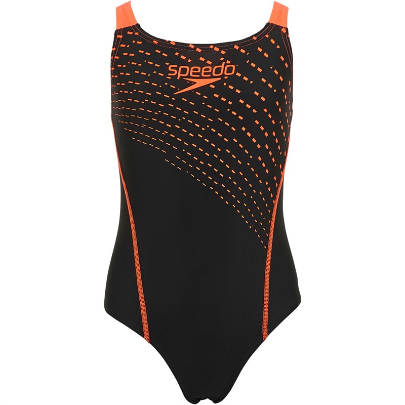 Speedo Junior Girls Medley Logo Medalist Swimsuit Black/Red