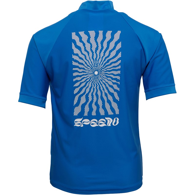 Speedo Junior Boys Printed Short Sleeve Rash Top Blue/White