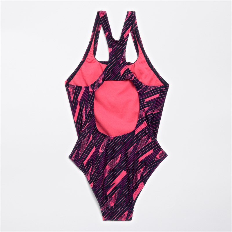 Speedo Girls Hyperboom Allover Medalist Swimsuit True Navy/Electric Pink
