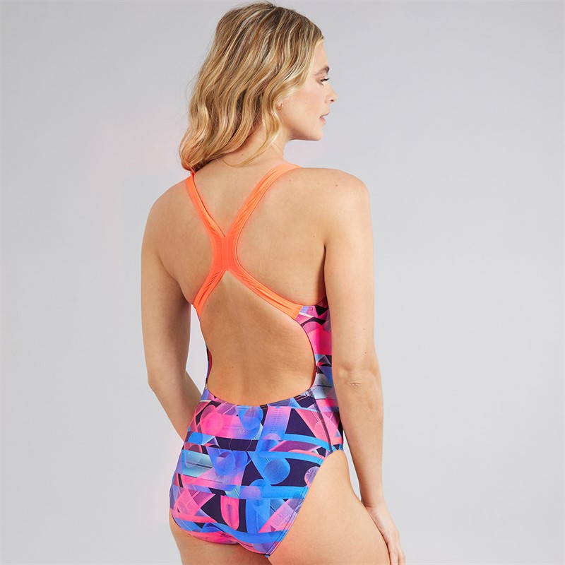 Speedo Womens Alover Digital Powerback Swimsuit True Navy/Siren Red