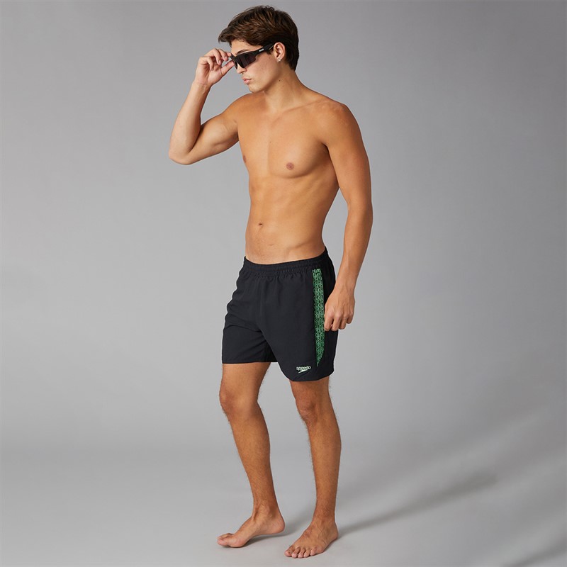 Speedo Mens Hyperboom Splice 16 Inch Swim Shorts Black/Alfalfa Green