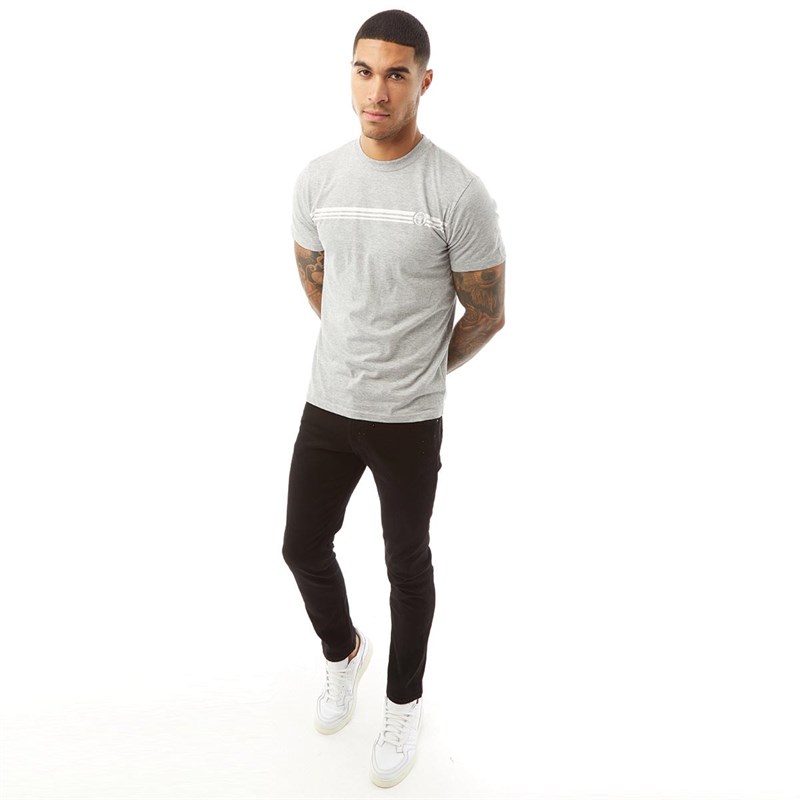 Buy Sergio Tacchini Mens Striped Logo T-Shirt Grey Melange/White