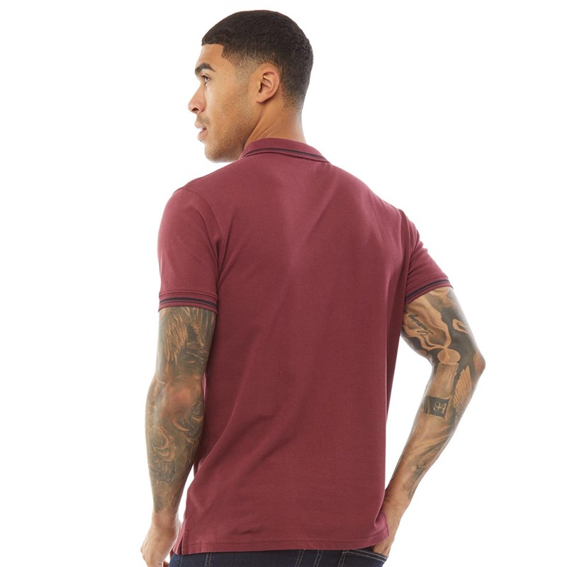 Sergio Tacchini Mens Iconic Stripe Small Logo Polo Bordeaux/Navy