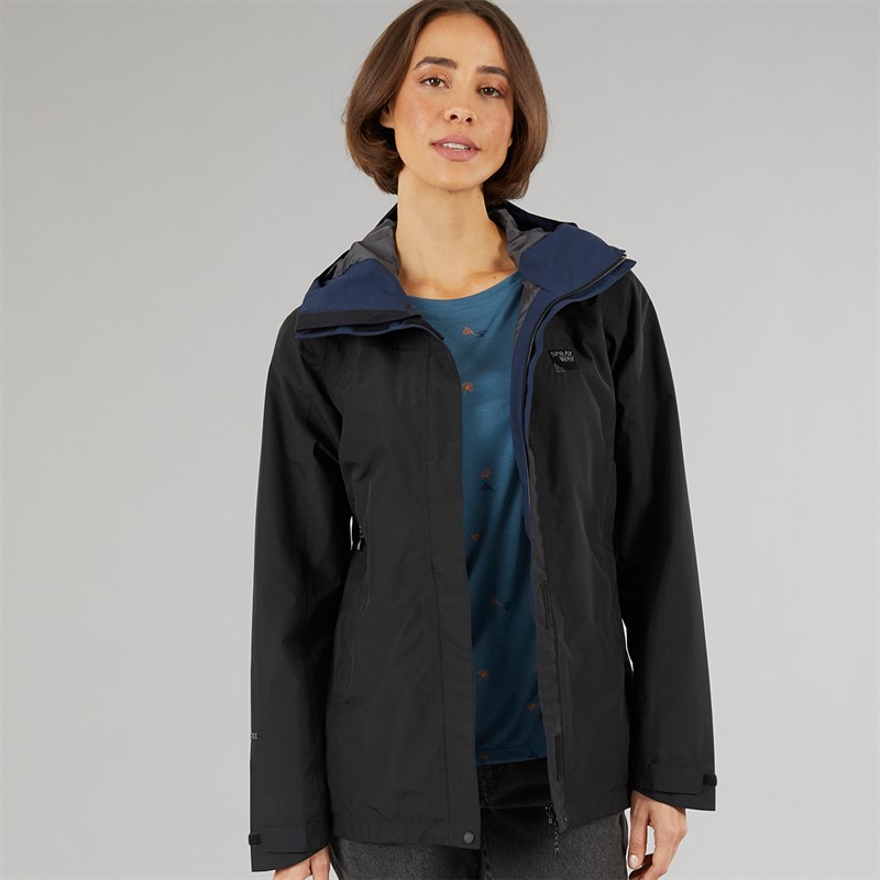 Sprayway Womens Reaction 2-Layer Gore-Tex Waterproof Long Length Jacket Black plain - Size 14