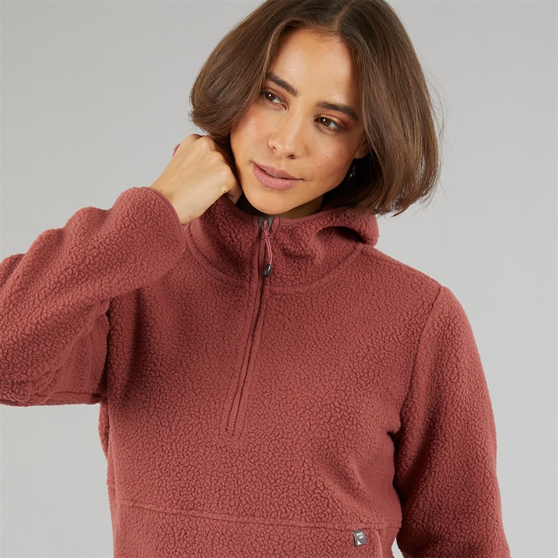 Sprayway Womens Aber Hooded Sherpa Quarter Zip Fleece Toffee Apple