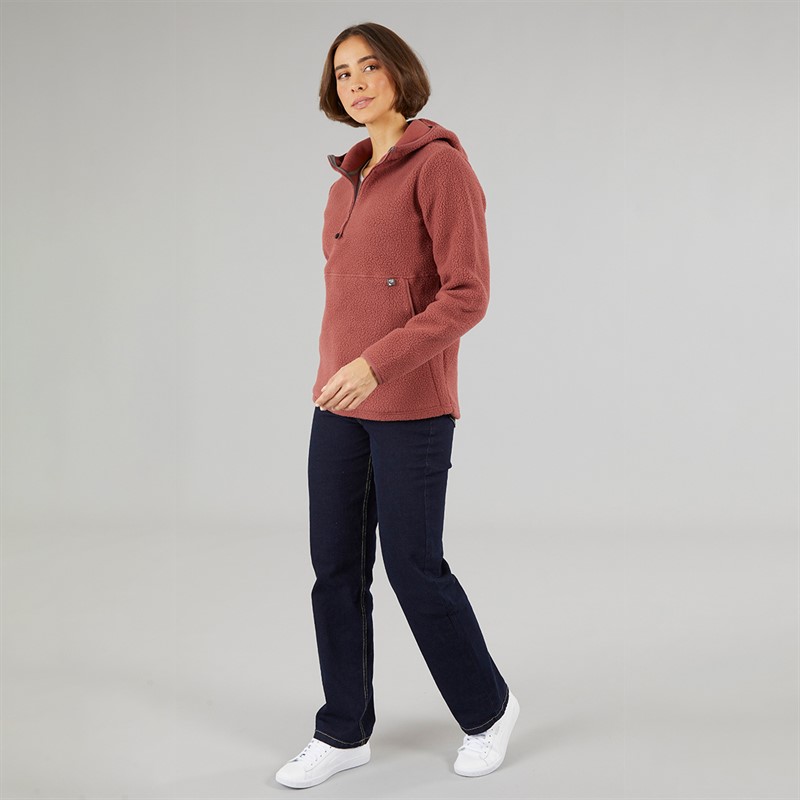 Sprayway Womens Aber Hooded Sherpa Quarter Zip Fleece Toffee Apple