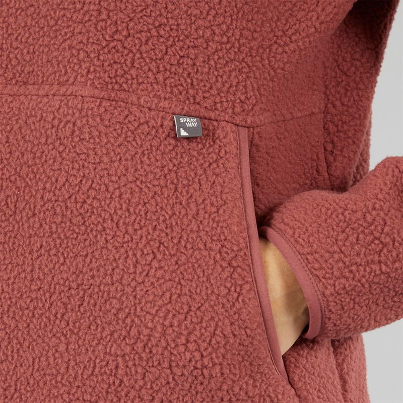 Sprayway Womens Aber Hooded Sherpa Quarter Zip Fleece Toffee Apple