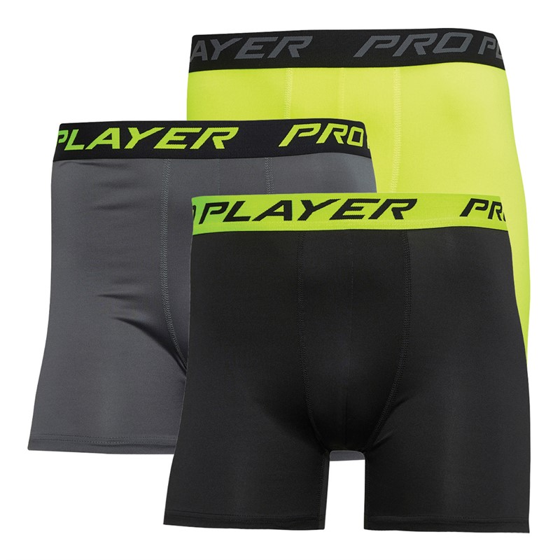 Pro Player Herensport Boxers Driepack Zwart/Geel/Grijs