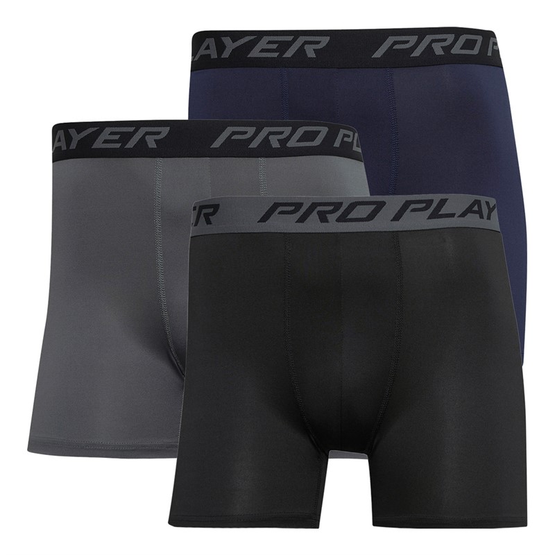 Pro Player Mens Performance Three Pack Boxers Black/Navy/Grey