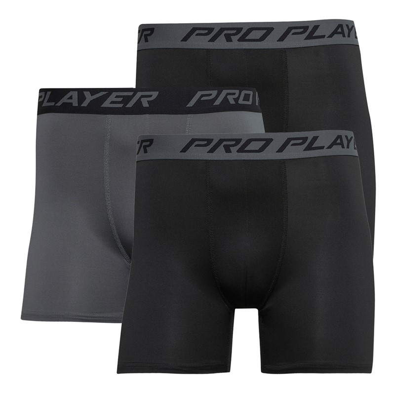 Pro Player Mens Performance Three Pack Boxers Black/Grey