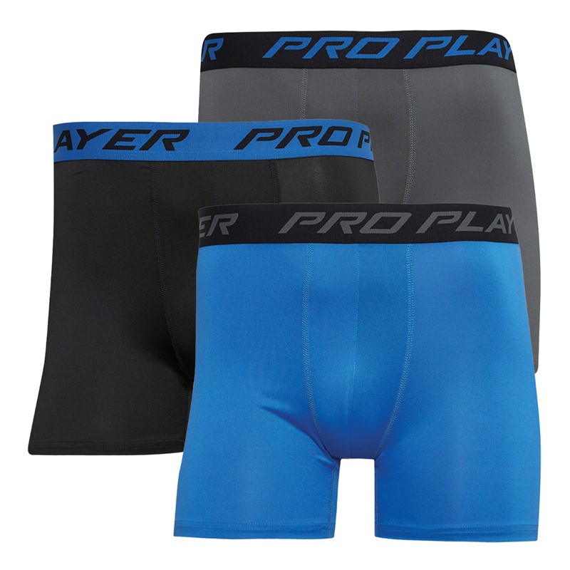 Pro Player Mens Performance Three Pack Boxers Black/Blue/Grey