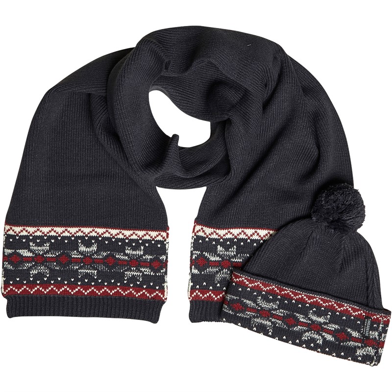 THREADBARE Mens Frank Hat And Scarf Set Navy