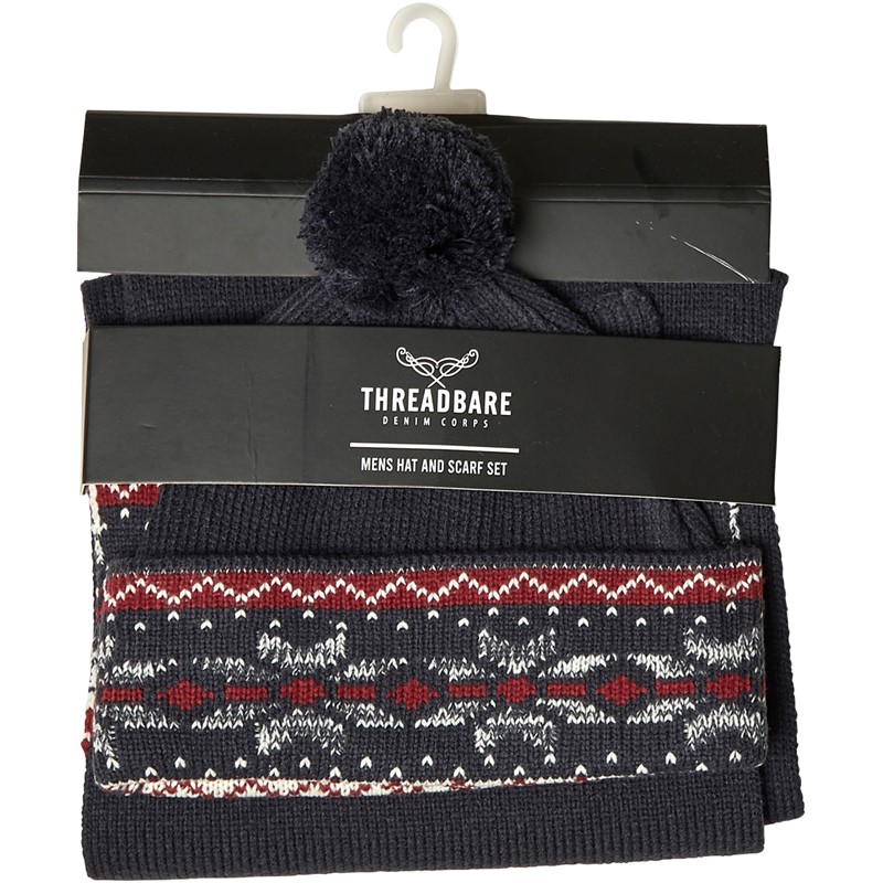 THREADBARE Mens Frank Hat And Scarf Set Navy