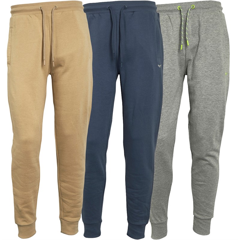 Buy Threadbare Mens Three Pack Trifoliate Joggers Grey Marl/Stone/Denim